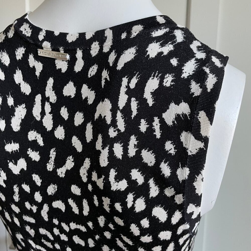 Michael Kors Slvless Crew Nk Fit & Flare Animal Print Knit Dress Blk Cream Sz S - Picture 10 of 11